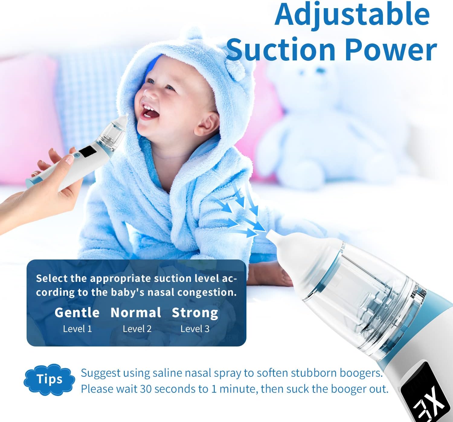 Electric Baby Nasal Aspirator, Rechargeable Nose Sucker for Baby, Adjustable 3 Levels Suction, Booger Sucker for Baby with 8 Light Modes & Adjustable Volume Nursery Rhymes - Image 2